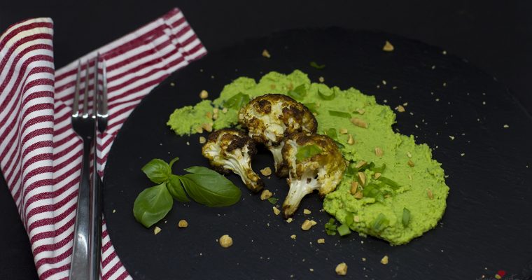 Húsmentes recept: mézes-mustáros sült karfiol, zöldborsópürével